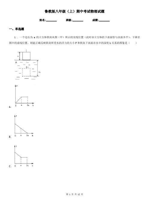 鲁教版八年级(上)期中考试物理试题(模拟)