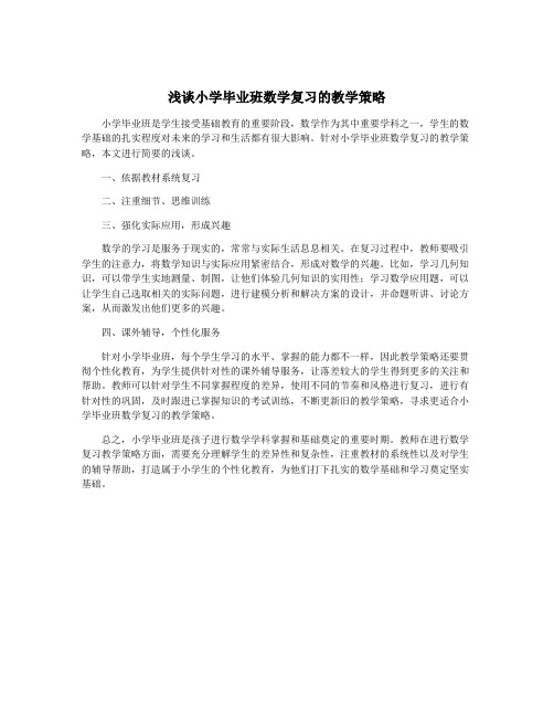 浅谈小学毕业班数学复习的教学策略