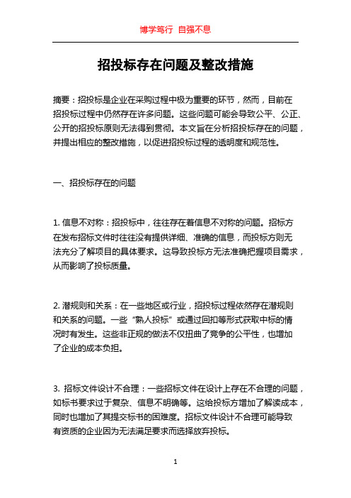 招投标存在问题及整改措施