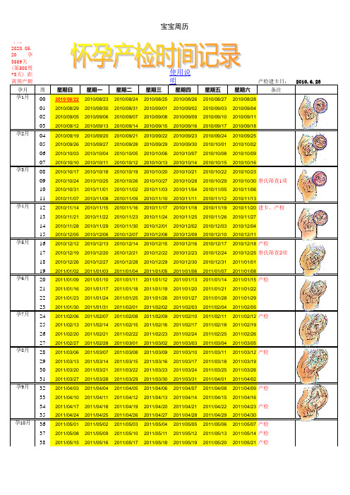 怀孕产检时间记录表