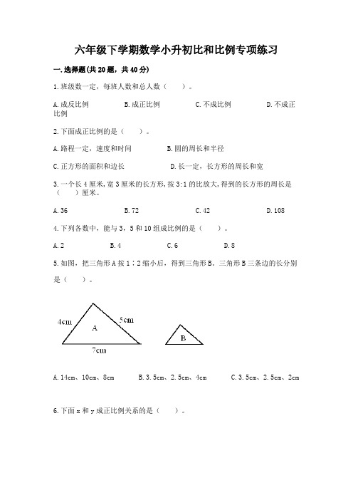 六年级下学期数学小升初比和比例专项练习附答案(巩固)