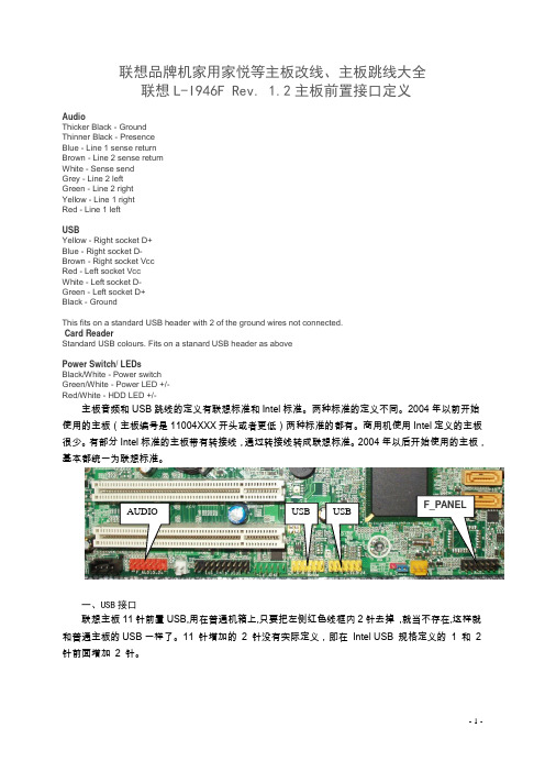 联想品牌机家用家悦等主板改线、主板跳线大全