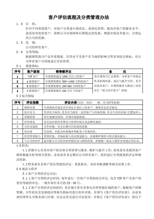 客户评估分类管理办法