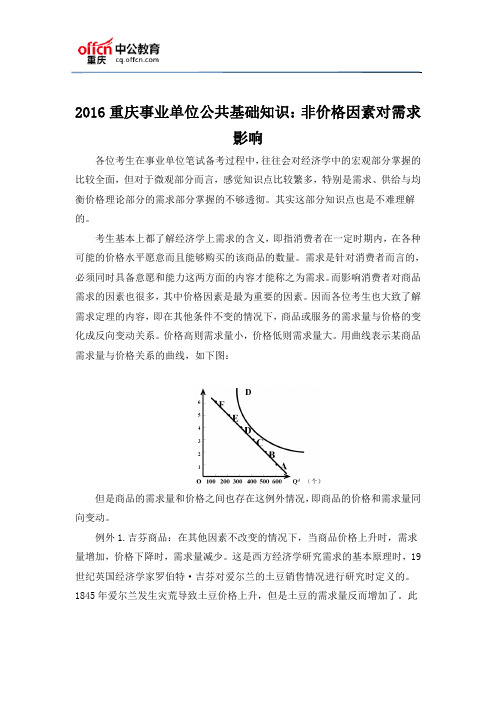 2016重庆事业单位公共基础知识:非价格因素对需求影响