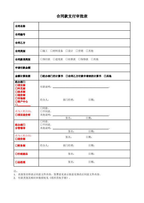 合同款支付审批表