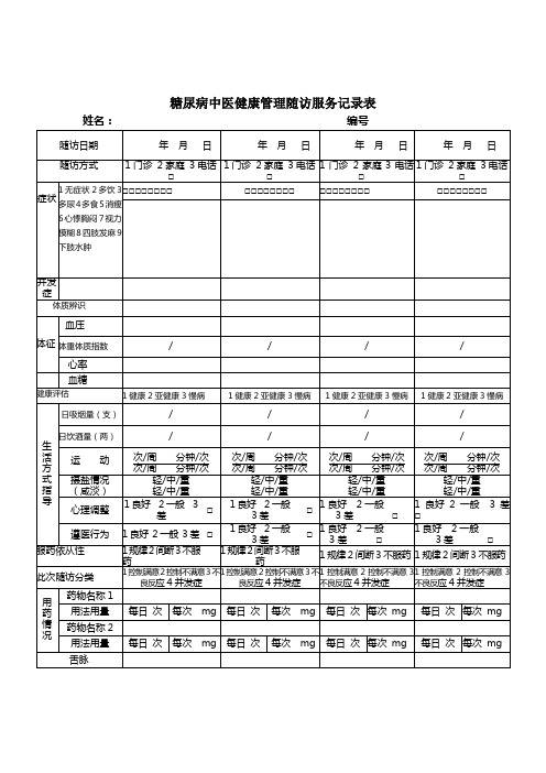 糖尿病中医健康管理随访表