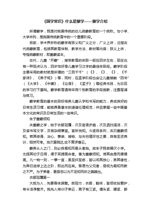 《国学常识》什么是蒙学——蒙学介绍