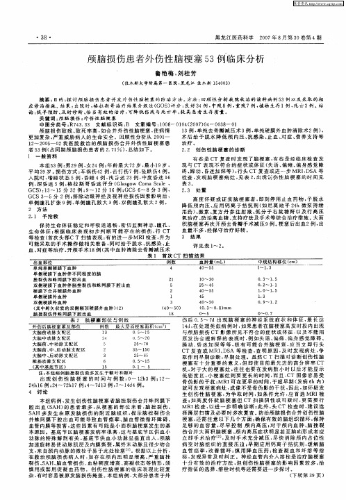 颅脑损伤患者外伤性脑梗塞53例临床分析