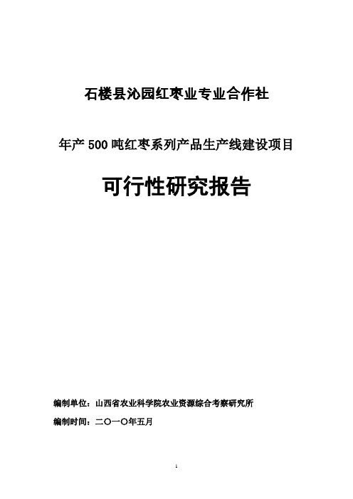 年产500吨红枣系列产品生产线建设项目可行性研究报告
