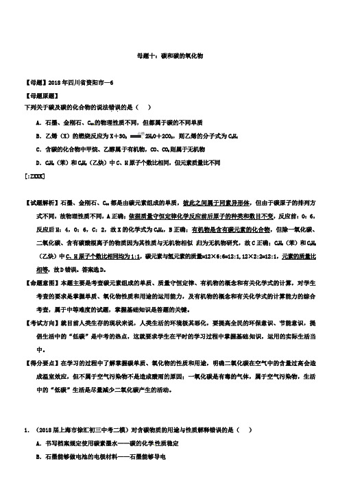 中考化学第一轮复习专题10碳和碳的氧化物(原卷版)