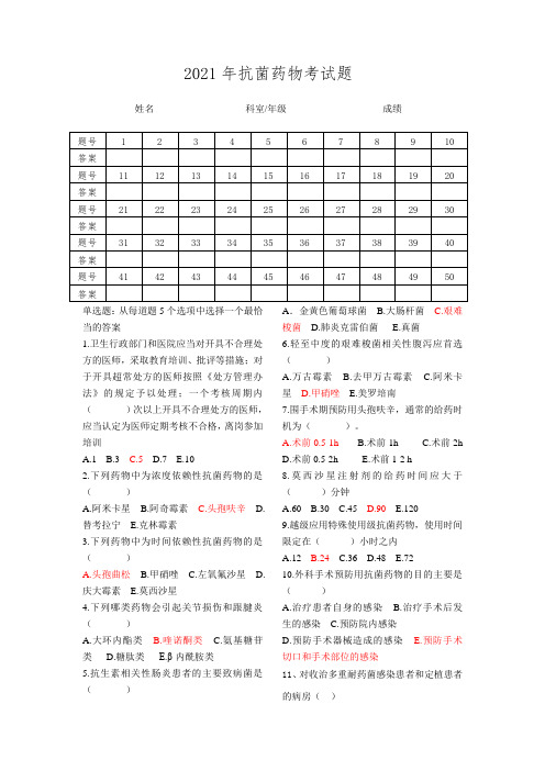 2021抗菌药物试卷(最新)