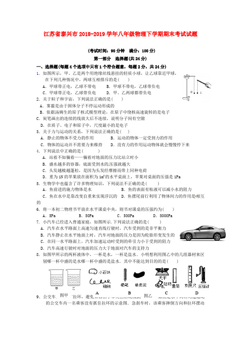 2019春江苏省泰兴市2014-2015学年八年级物理下学期期末考试试题