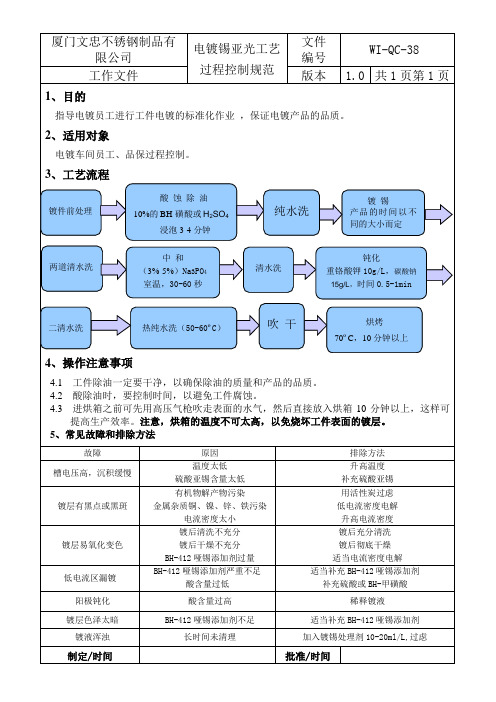 电镀锡亚光工艺过程控制规范