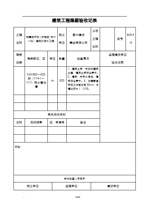 雨水管隐蔽工程检查验收记录