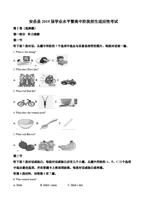 精品解析:安岳县2019届学业水平暨高中阶段招生适应性考试-英语试题(原卷版)