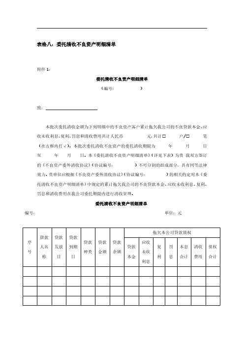 不良资产表格：委托清收不良资产明细清单