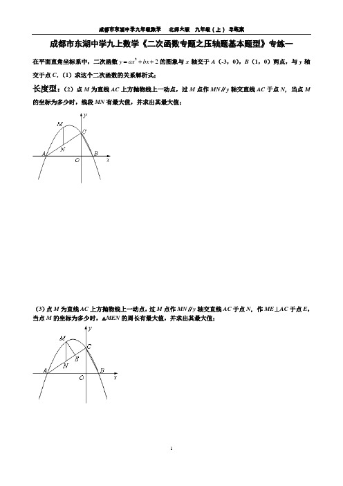 成都市东湖中学九上数学《二次函数专题之压轴题基本题型》专练一