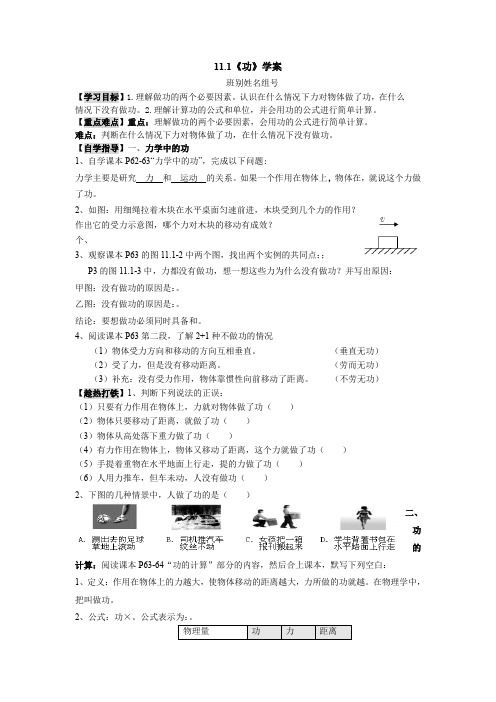 第十一章 功和机械能 学案