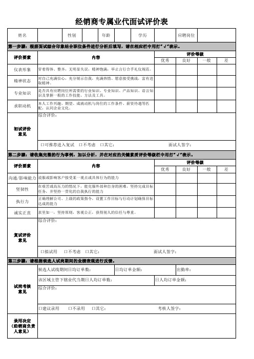 经销商专属业代面试表