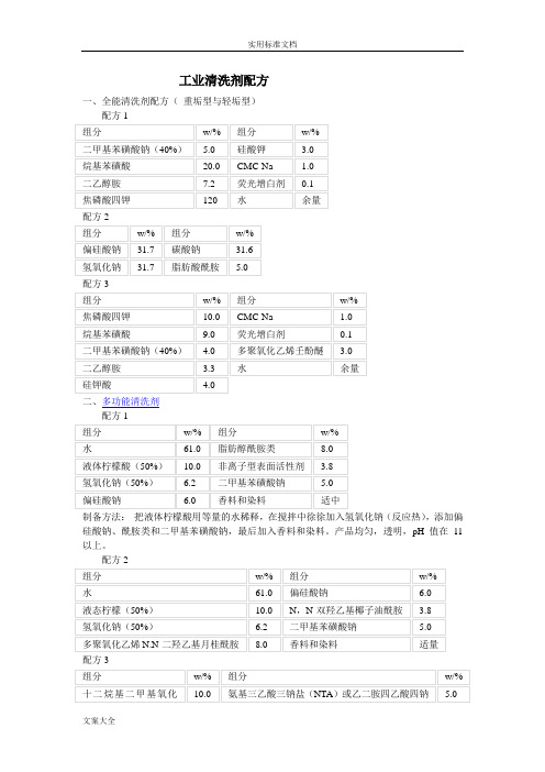 现在市场工业清洗剂地配方