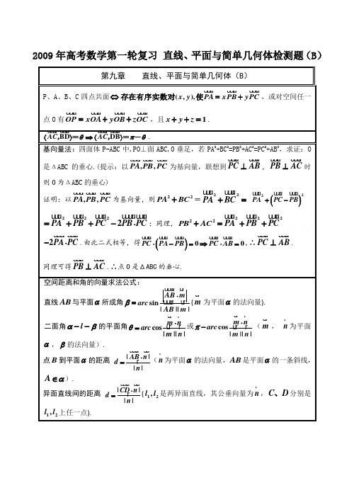 高考数学第一轮复习 直线、平面与简单几何体检测题(B)