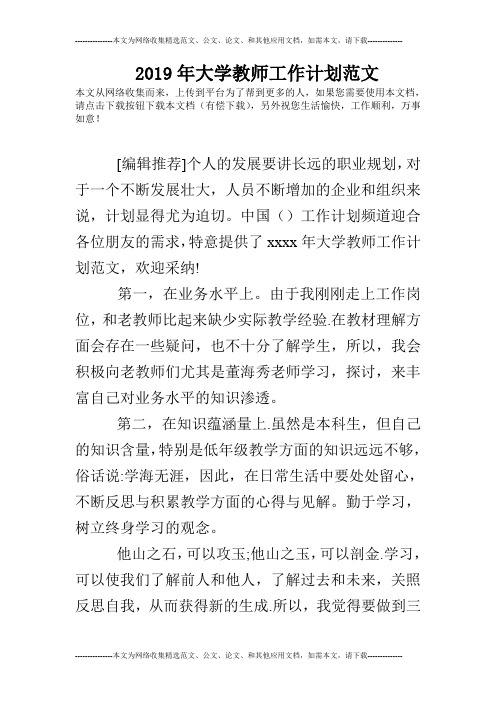 2019年大学教师工作计划范文