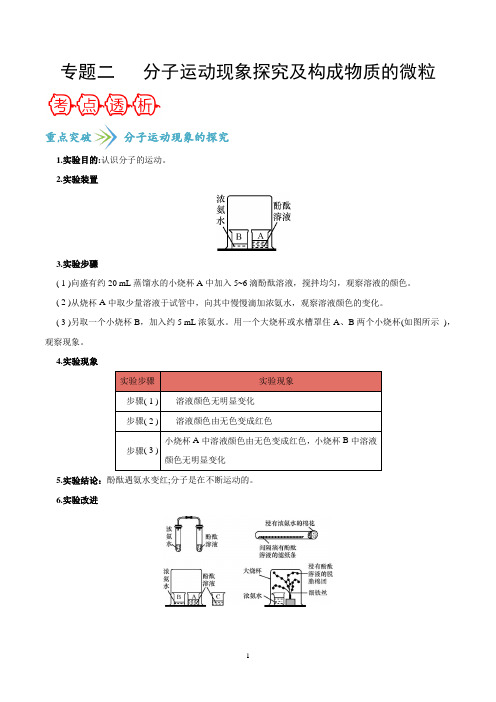 专题二 分子运动探究及构成物质的微粒-备战2020年中考化学一轮复习之核心考点透析(解析版)