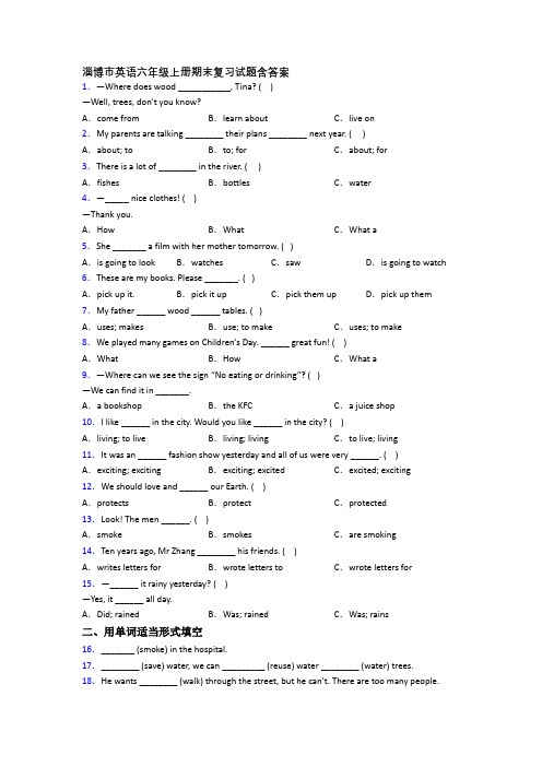 淄博市英语六年级上册期末复习试题含答案