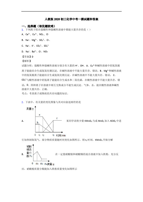 人教版2020初三化学中考一模试题和答案