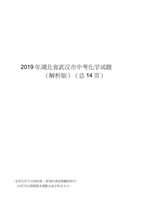 2019年湖北省武汉市中考化学试题