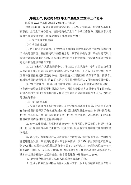 [年度工作]民政局20XX年工作总结及20XX年工作思路