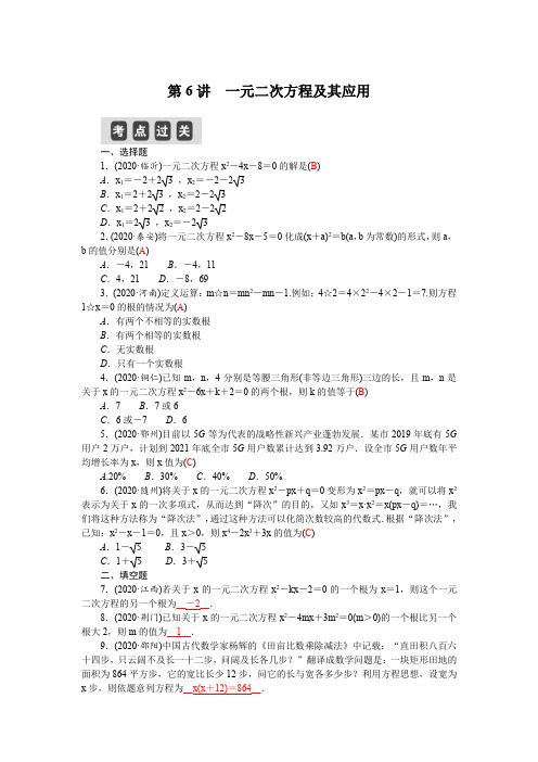 2021年中考数学复习第6讲 一元二次方程及其应用(精讲练习)