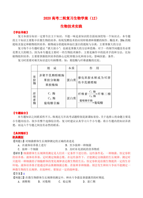 2020高考生物二轮复习 生物技术实践学案 精品