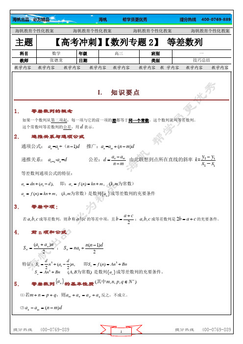 【高考冲刺】【数列专题2】 等差数列