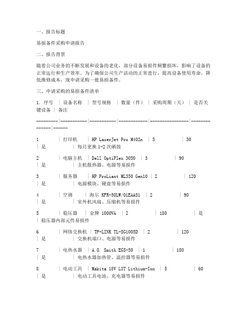 易损备件采购申请报告