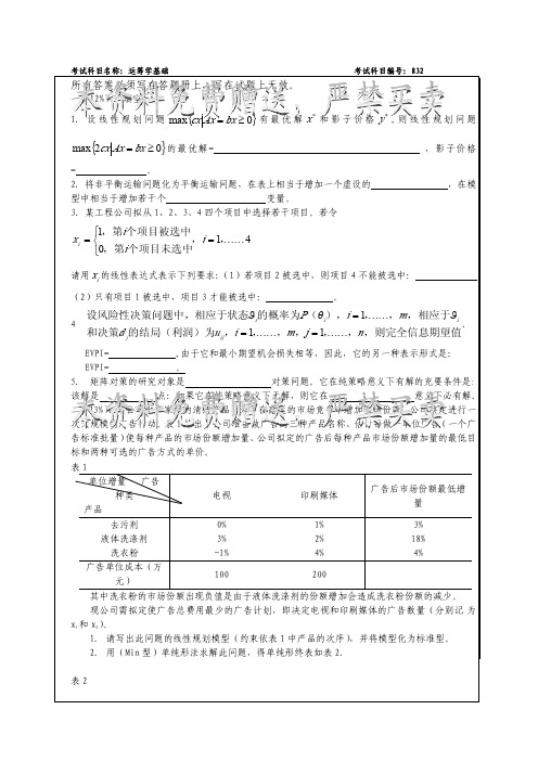 天大2004年运筹学考研真题