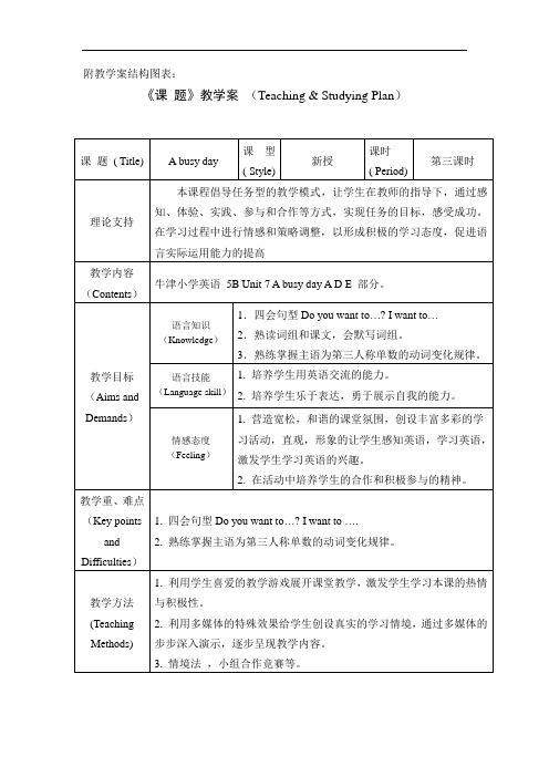 牛津小学英语5B Unit 7A busy day 第三课时教案+实录+反思