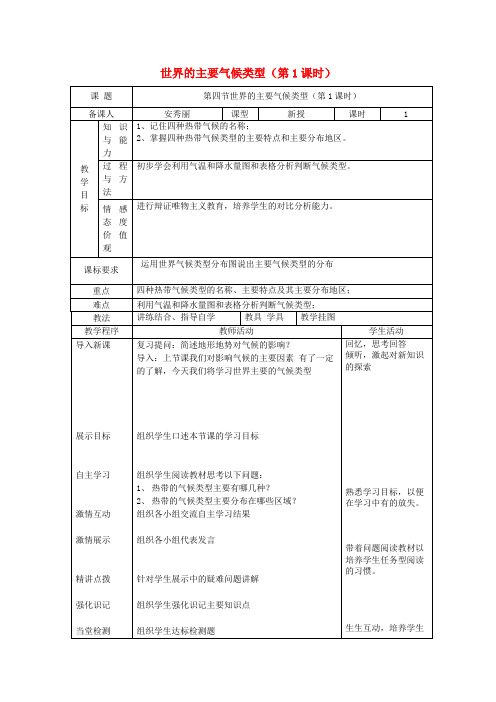 七年级地理上册 4.4 世界的主要气候类型(第1课时)教案 (新版)湘教版