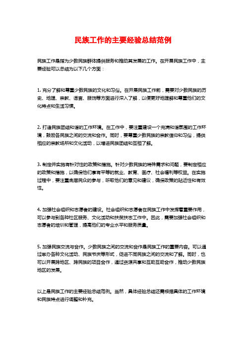 民族工作的主要经验总结范例