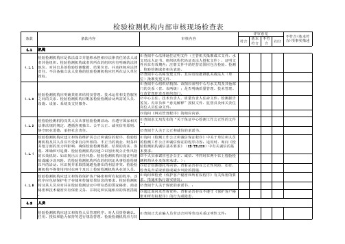 检验检测机构内部审核现场检查表