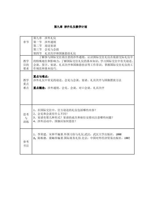 第九章涉外礼仪教学计划