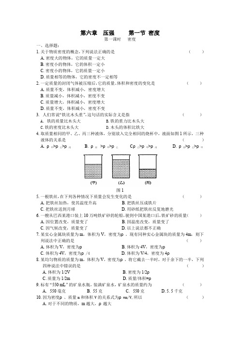 上海初三物理 第六章 压强 第一节 密度