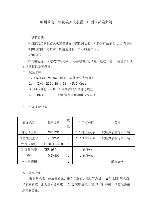 船用二氧化碳灭火系统工厂型式试验大纲