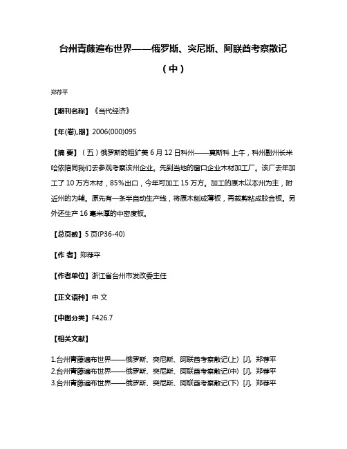 台州青藤遍布世界——俄罗斯、突尼斯、阿联酋考察散记（中）