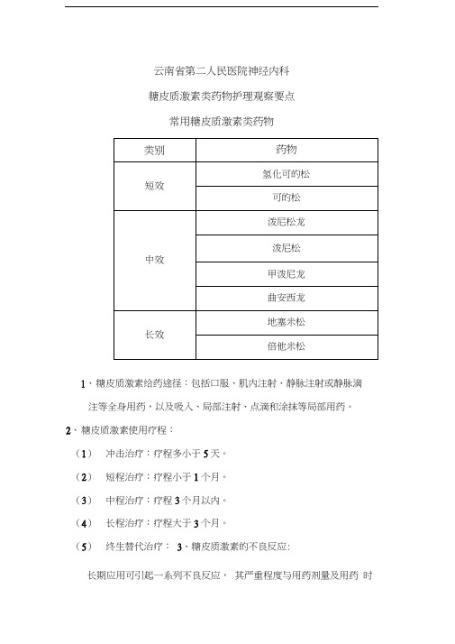 糖皮质激素类药物护理观察要点