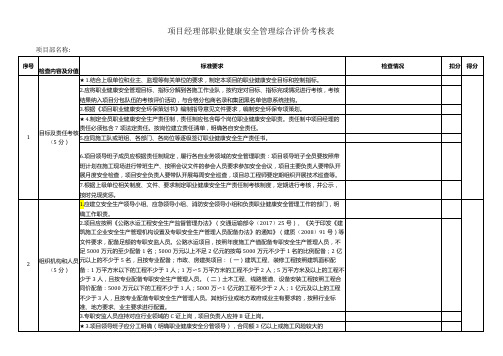 项目经理部职业健康安全管理综合评价考核表