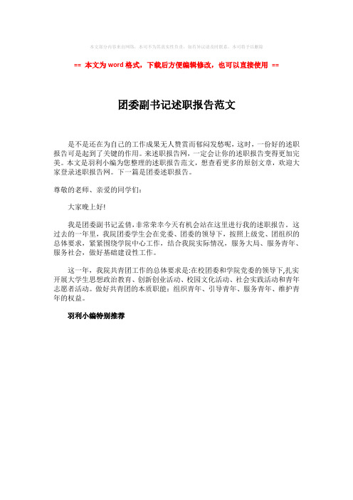 【精品】团委副书记述职报告范文-word范文 (1页)