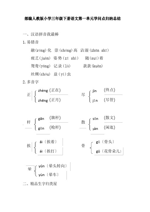 部编人教版小学三年级下册语文单元知识点归纳总结(全册)