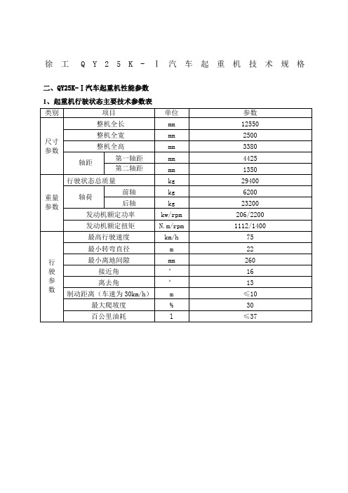 k徐工汽车起重机技术参数