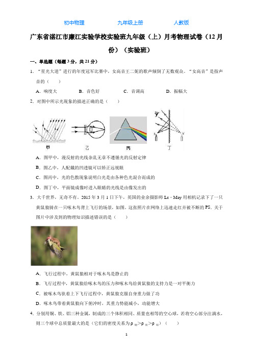 人教版初中物理九年级上册秋季学期12月月考试卷-解析版02